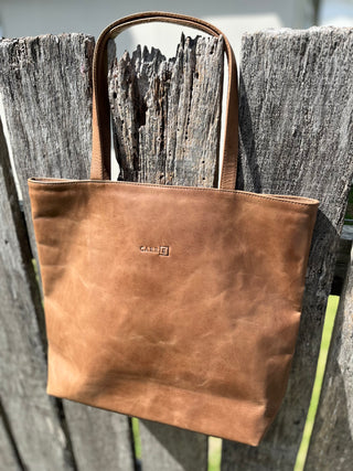 leather tote bag - natural tan
