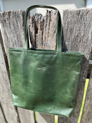 leather tote bag - jade green