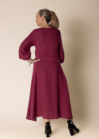 linen twist front dress - mulberry wine