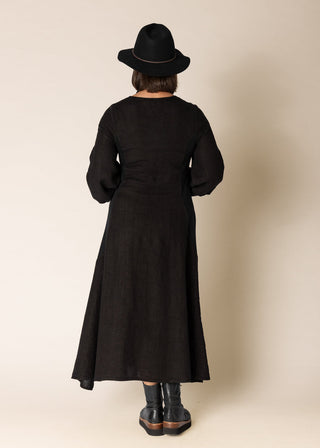 linen twist front dress - onyx