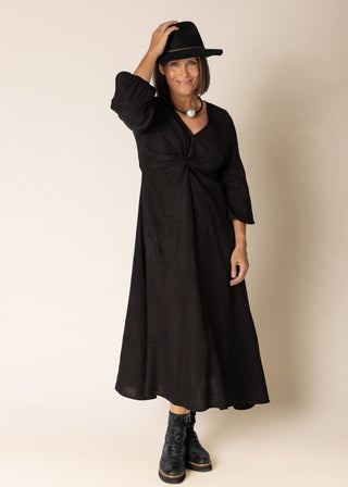 linen twist front dress - onyx