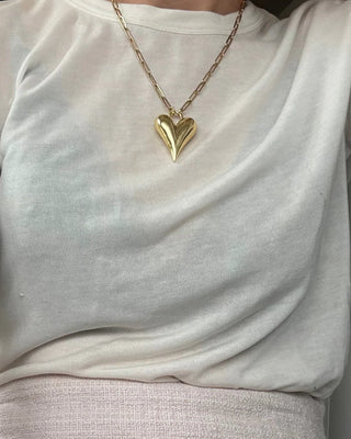puffed heart necklace - gold or silver - large