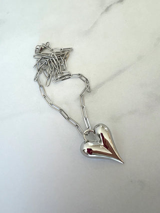 puffed heart necklace - gold or silver - large