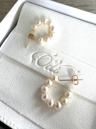 petite huggies - white FW pearls - sterling silver or rose gold