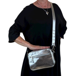 leather crossbody bag - large - silver
