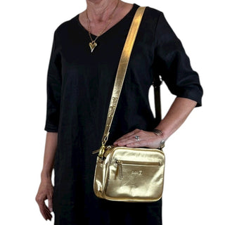 leather crossbody bag - large - gold