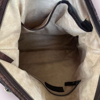 leather tote bag - double strap - metallic chocolate biege