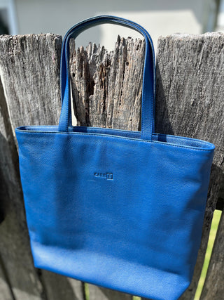 leather tote bag - royal blue