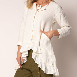 linen cotton frill jacket - cream