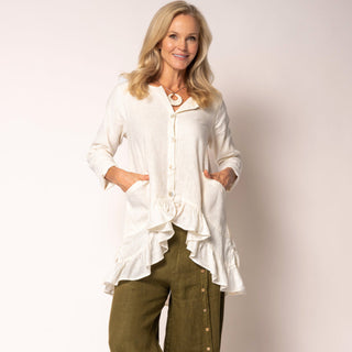 linen cotton frill jacket - cream