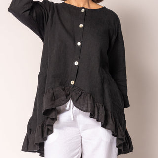 linen cotton frill jacket - onyx
