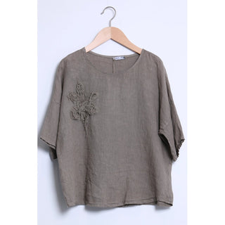 linen tee - floral - taupe