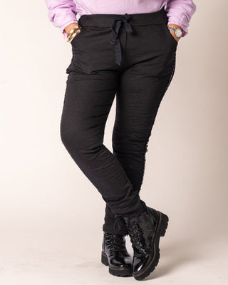 magic stretch pants - black with trim - italian