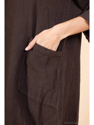 linen hooded tunic dress - chocolate