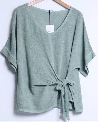 linen cotton top - tie detail - sea green - shyloh