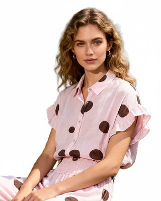 linen circles blouse - pink chocolate - LEALUC
