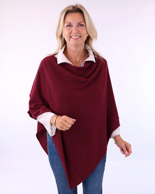 cashmere wool blend poncho - berry red - cadenza