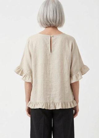 linen frill top - biege - made in italy
