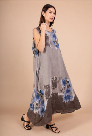 linen printed dress - latte - italian
