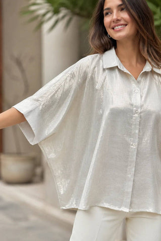 italian metallic cotton batwing shirt - miss bold
