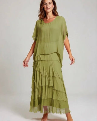silk layered dress - pistachio - obsession