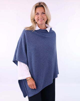 cashmere wool blend poncho - denim blue - cadenza