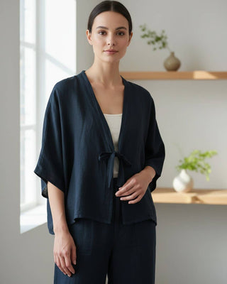 linen tie-front jacket - navy - shyloh