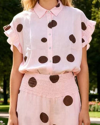 linen circles blouse - pink chocolate - LEALUC