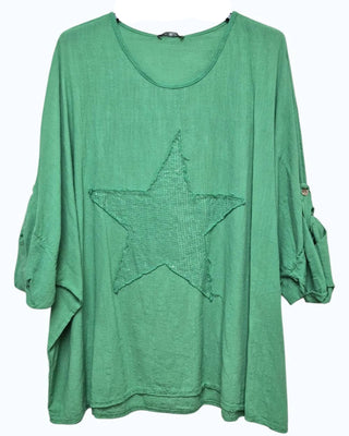cotton viscose - star detail oversized top - emerald