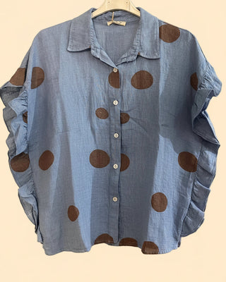 linen circles blouse - denim chocolate - LEALUC