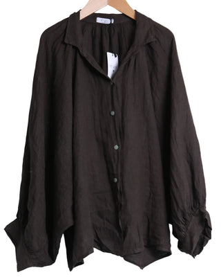linen shirt with puff sleeves - chocolate - shyloh