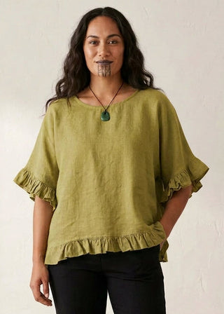 linen frill top - gold - made in italy