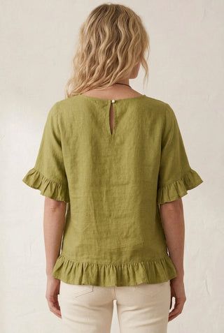 linen frill top - green - made in italy