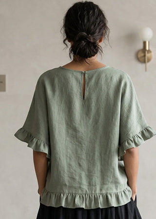 linen frill top - khaki - made in italy