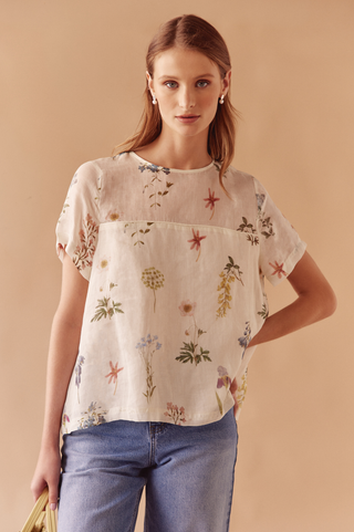 ramie linen top - floral - lori