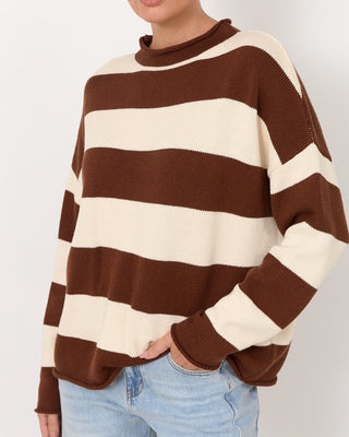cotton wool knit top - chocolate - lucille