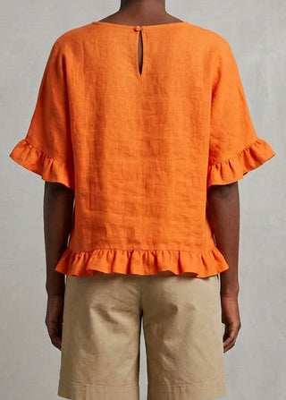 linen frill top - orange - made in italy