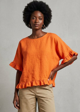 linen frill top - orange - made in italy