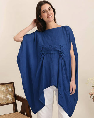linen pleated front top - royal blue