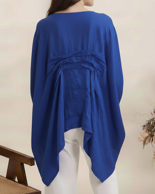linen pleated front top - royal blue