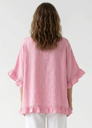 linen frill top - rose - made in italy